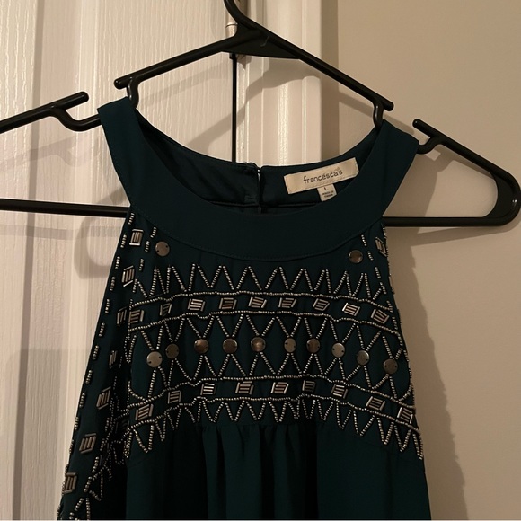Francesca’s Green Cocktail Dress w/ Gold Beading - Picture 2 of 7